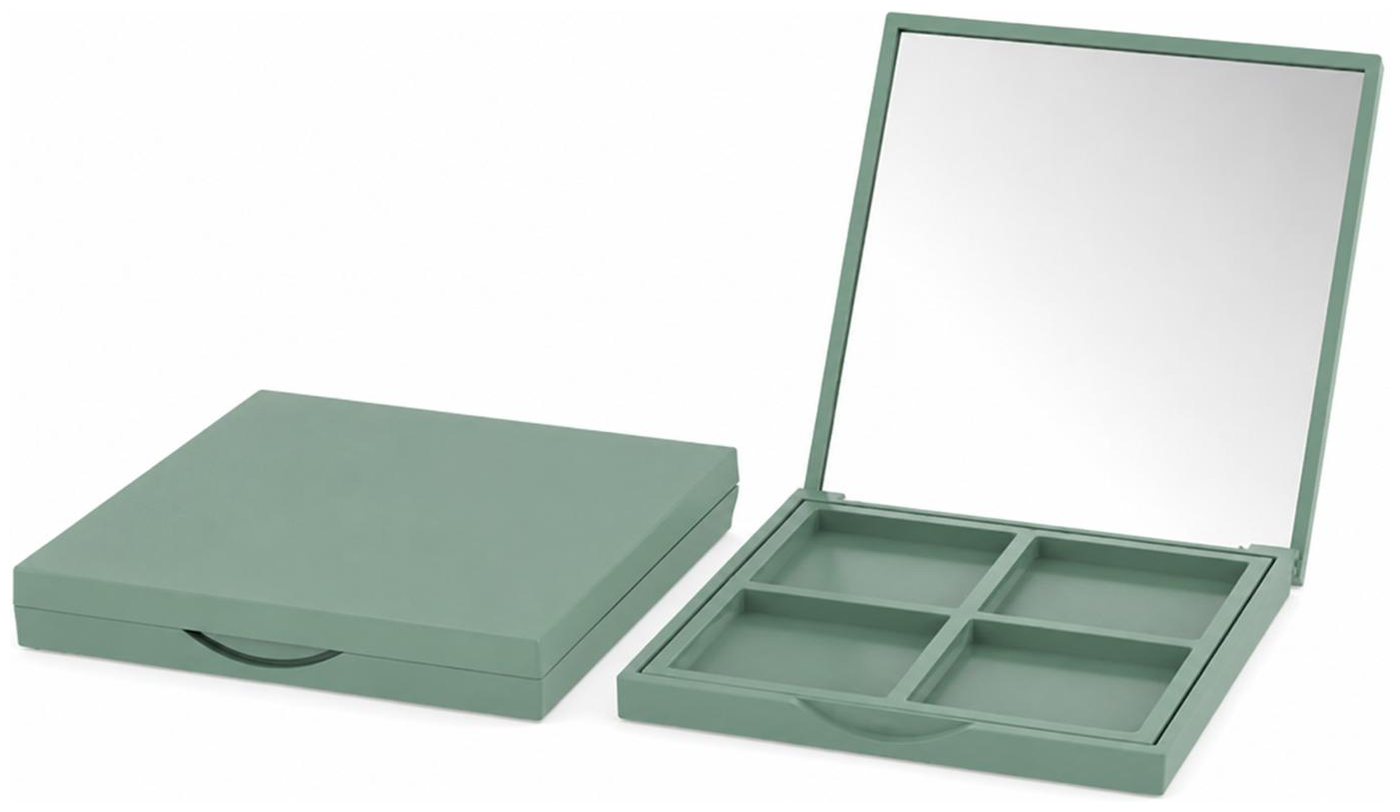 Open compact case with mirror and four-pan insert